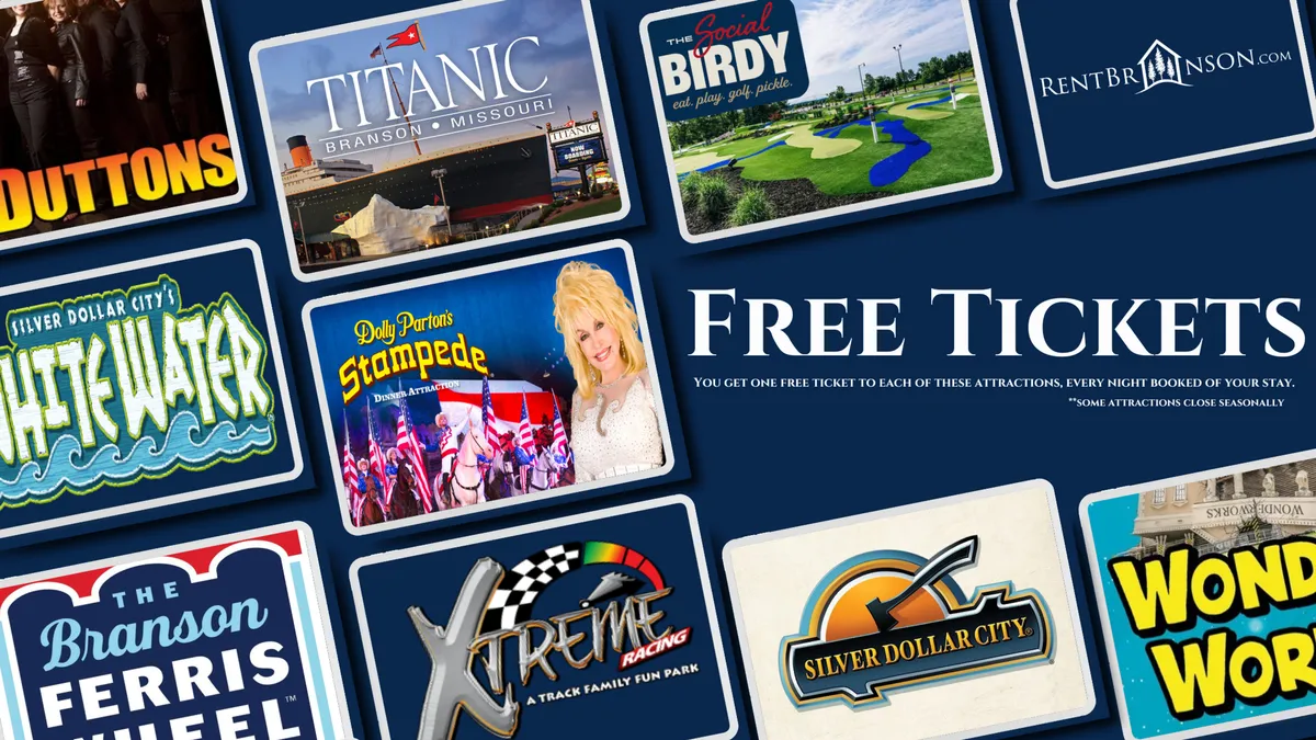 An interior scene featuring various attraction logos and the text 'FREE TICKETS', suggesting a focus on local entertainment and family-friendly adventures. The image evokes excitement and anticipation for exploring nearby attractions.